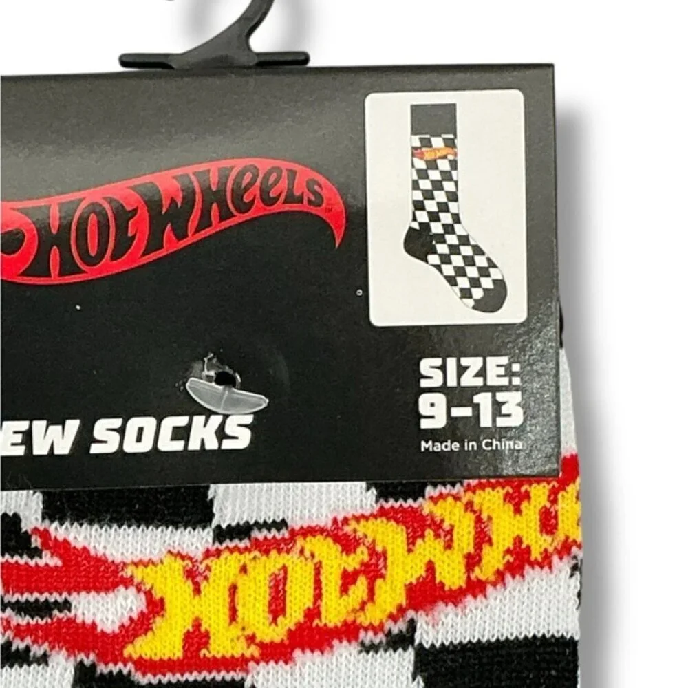 Mattel Hot Wheels Crew Socks  Novelty Checkered Flag Unisex Mens 9-13 One Size